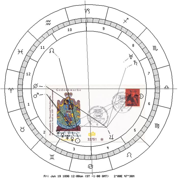 Ersttagsbrief, astron. Uhr E. Koch in Saturn-Lilith-Position