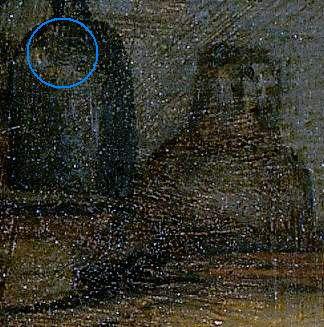 Rembrandt-Bild, Flasche mit Kreis um IK und kleines Gesicht