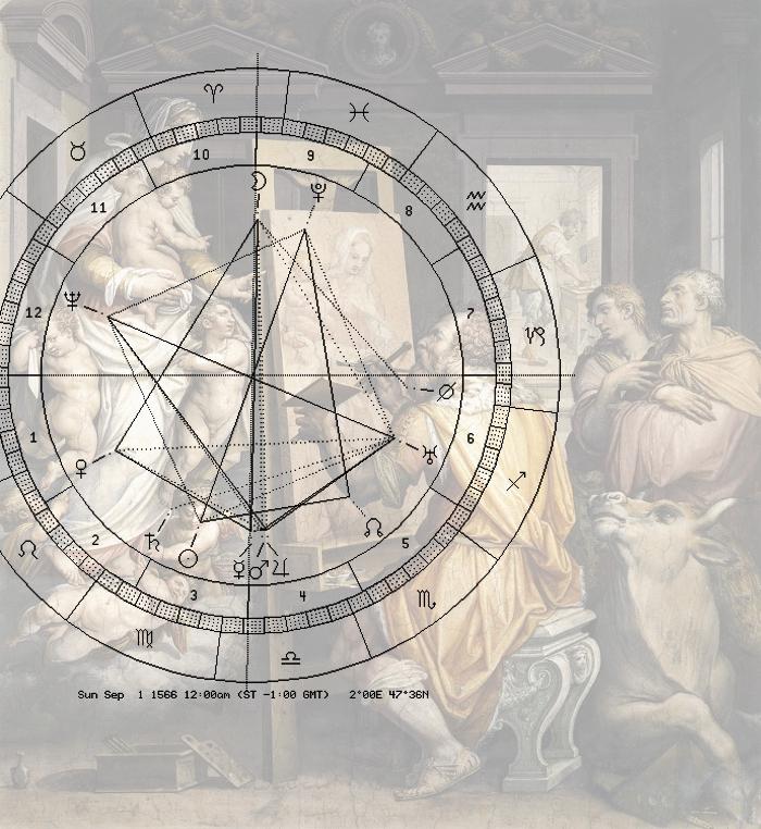 Vasari: Lukas, Jungfrau, Astro-Uhr 1566
